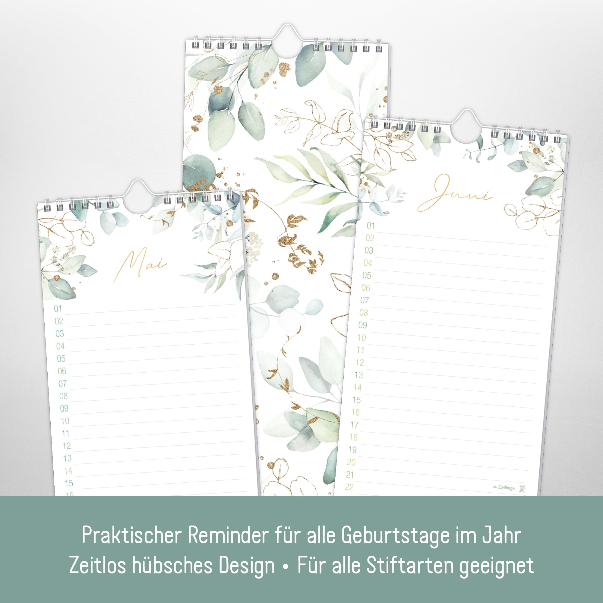 H fft Birthday Planner Wall Calendar Gold Leaf 12 X 30 Cm 