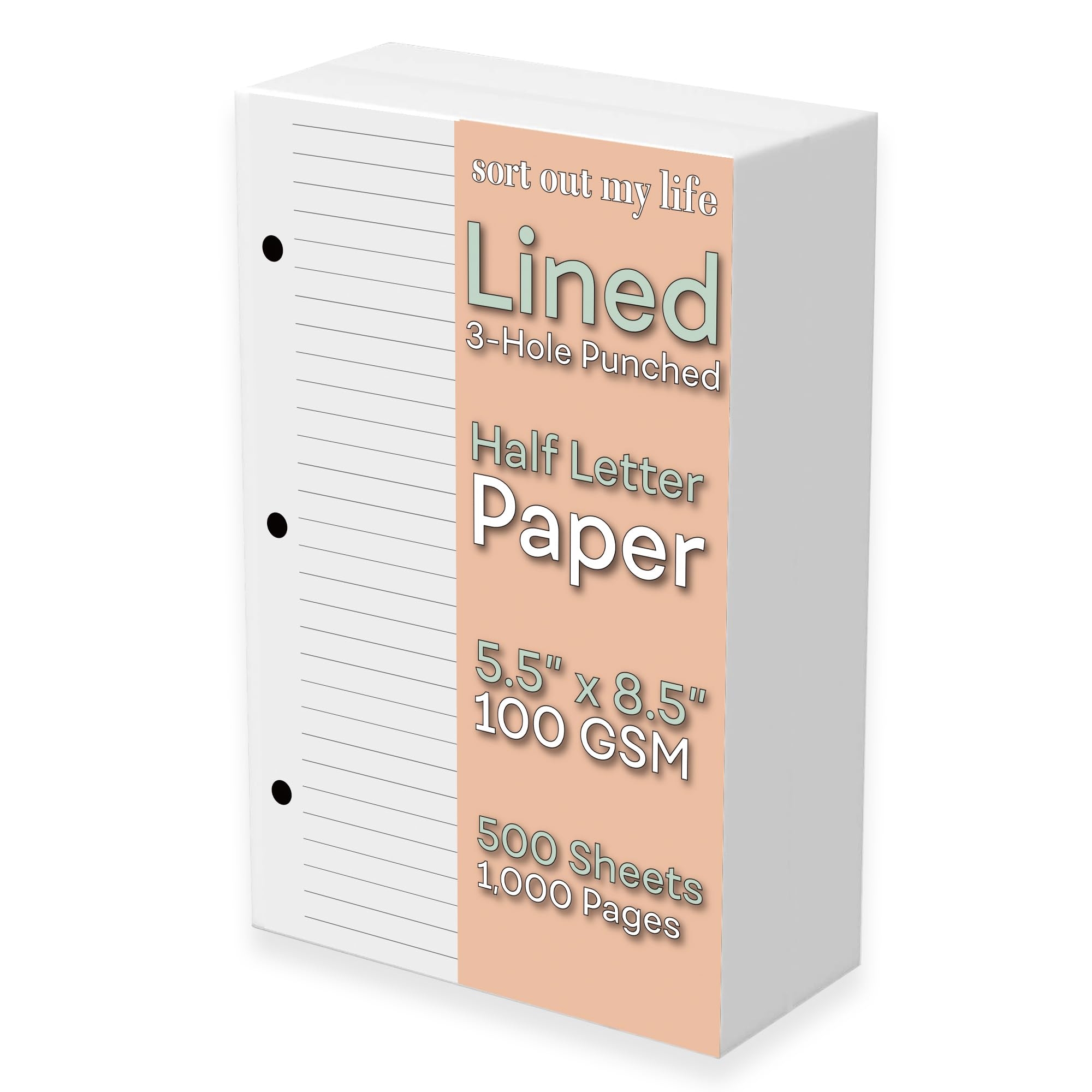 Half Letter Ruled Paper 3 Hole Punched 500 Sheets 1000 Pages 