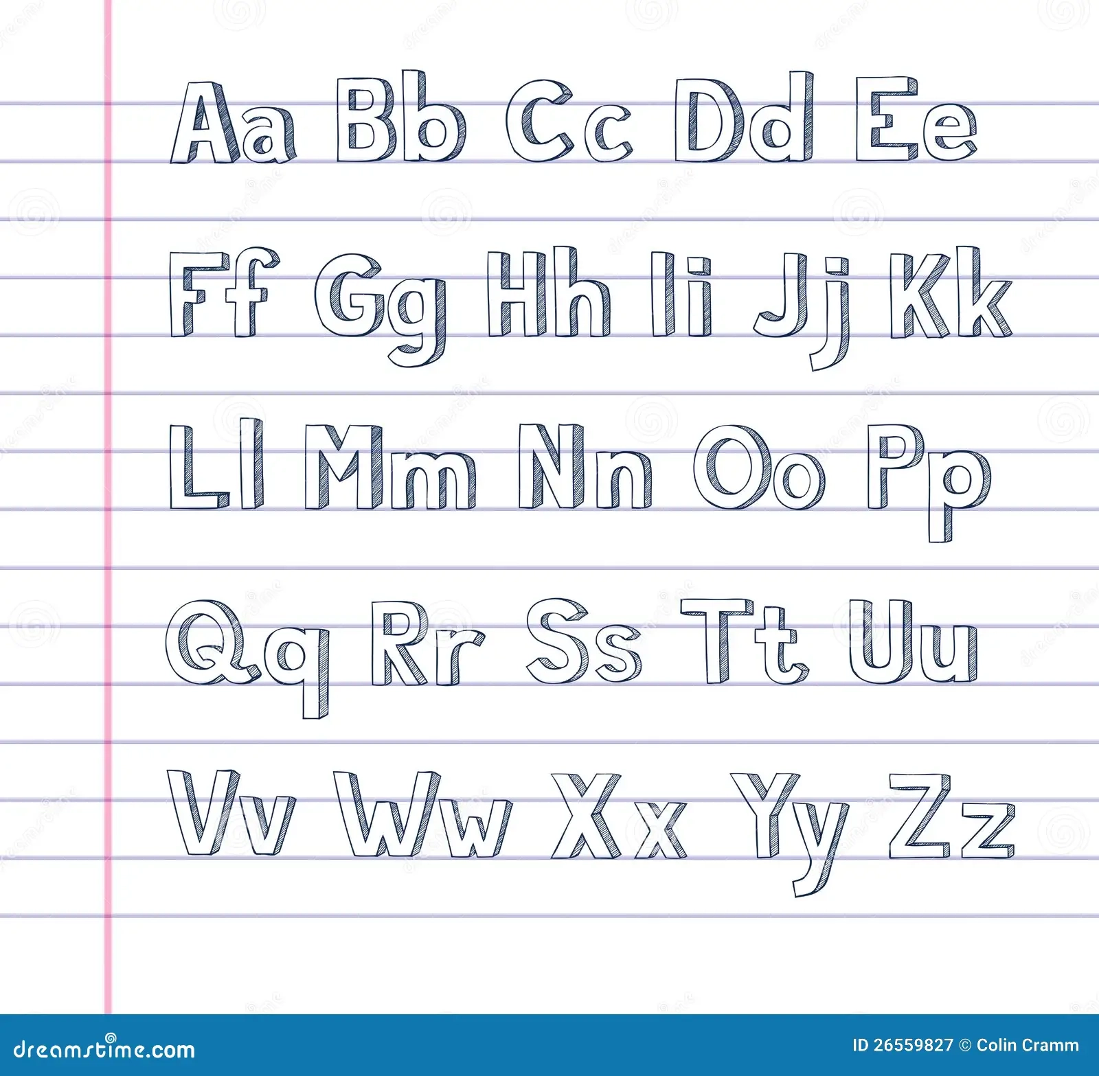 Hand Drawn Alphabet On Lined Paper Stock Vector Illustration Of 