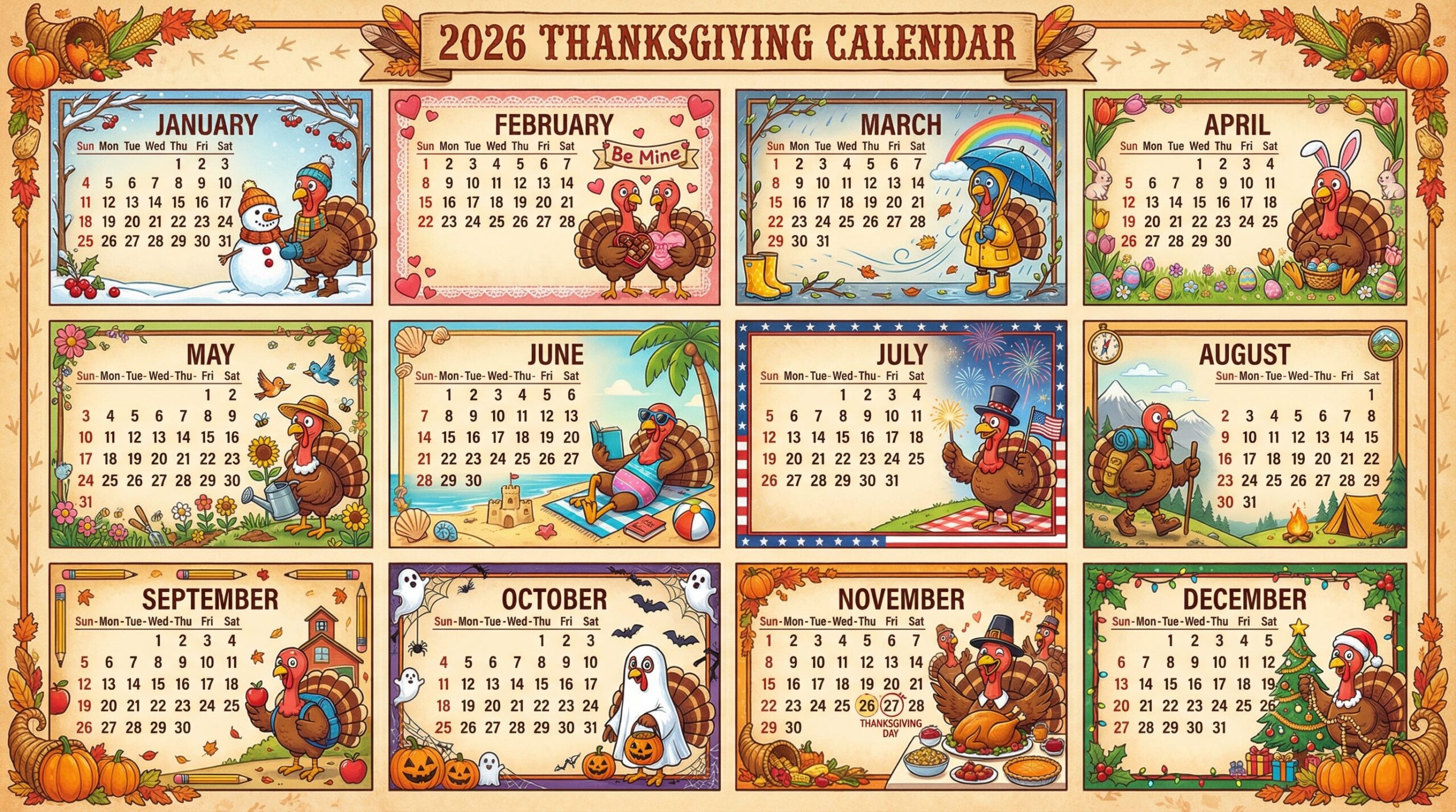 Printable November Calendar Characters