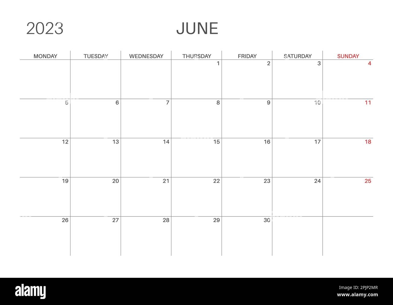 Horizontal Monthly Calendar June Calendar Template Monday Start 