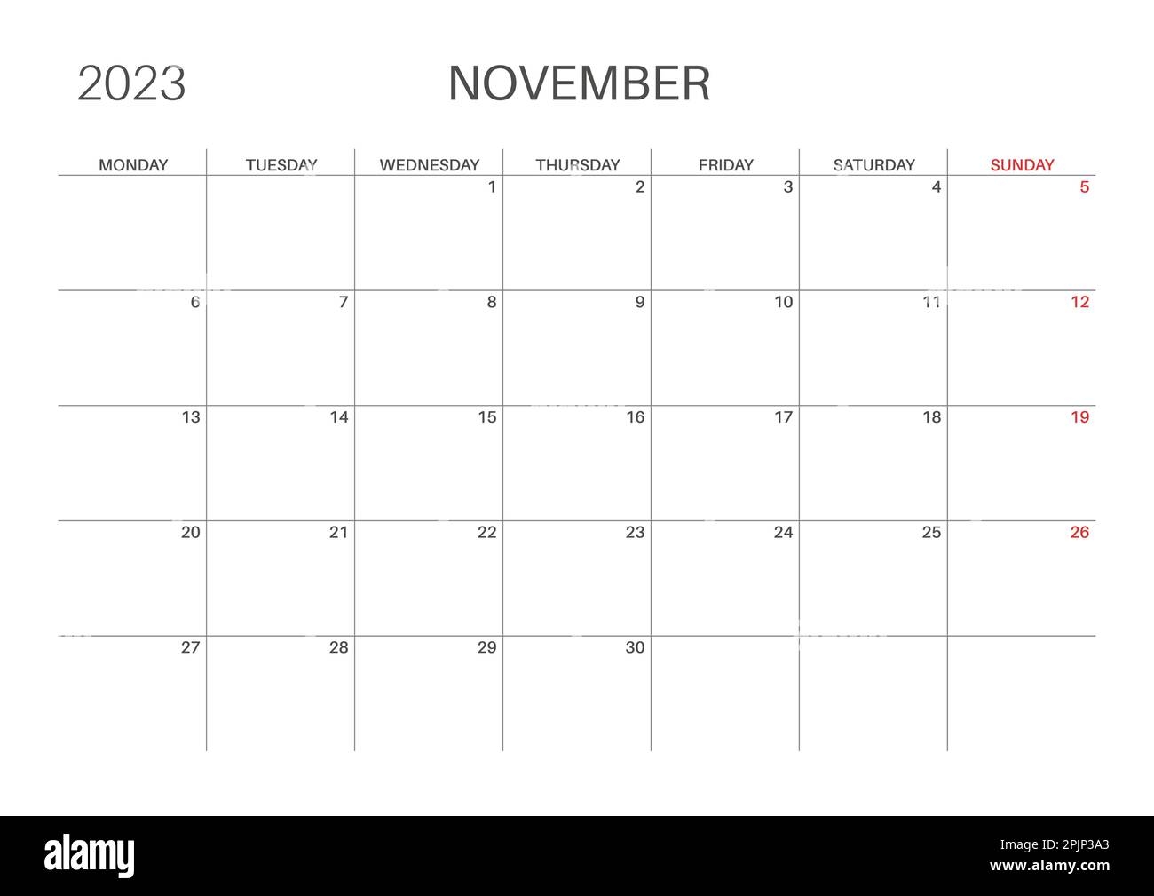 Horizontal Monthly Calendar November Calendar Template Monday 
