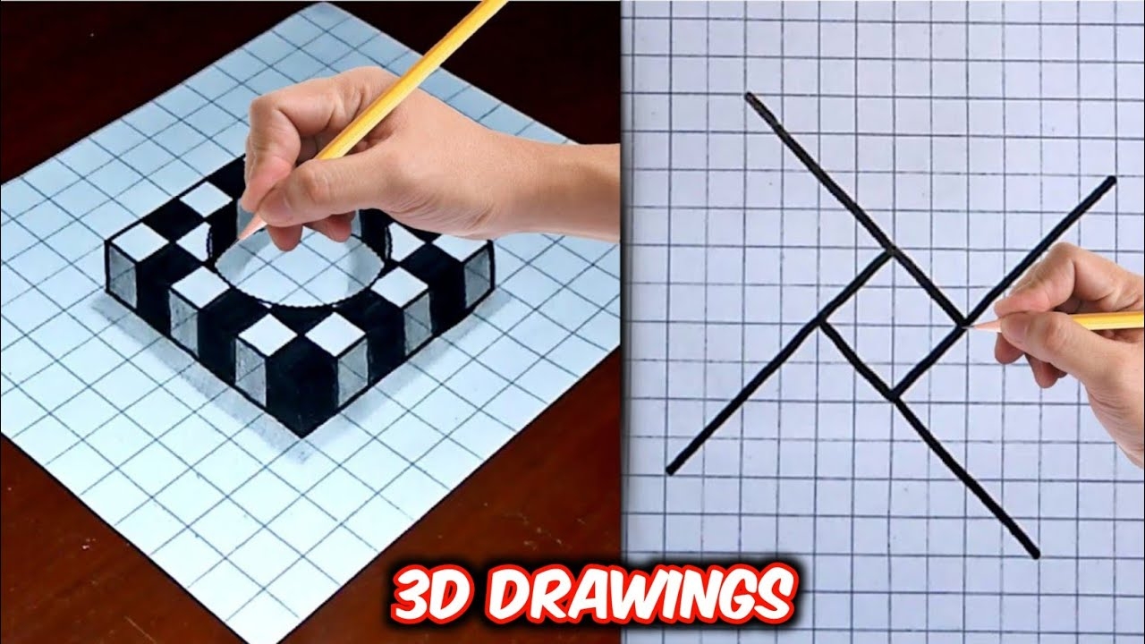 How To Draw 3D Optical Illusion Drawings On Graph Paper 3D Drawing Optical Illusion Drawing