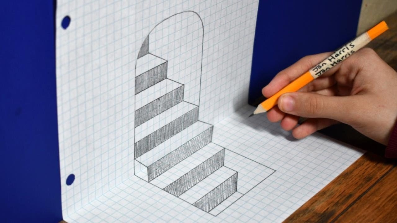 How To Draw 3D Steps On Graph Paper Easy Trick Art For Beginners