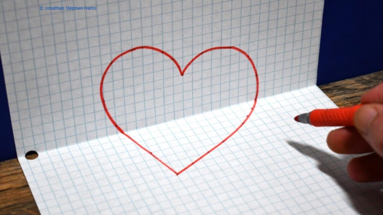 How To Draw A Heart 3D Trick Art On Graph Paper