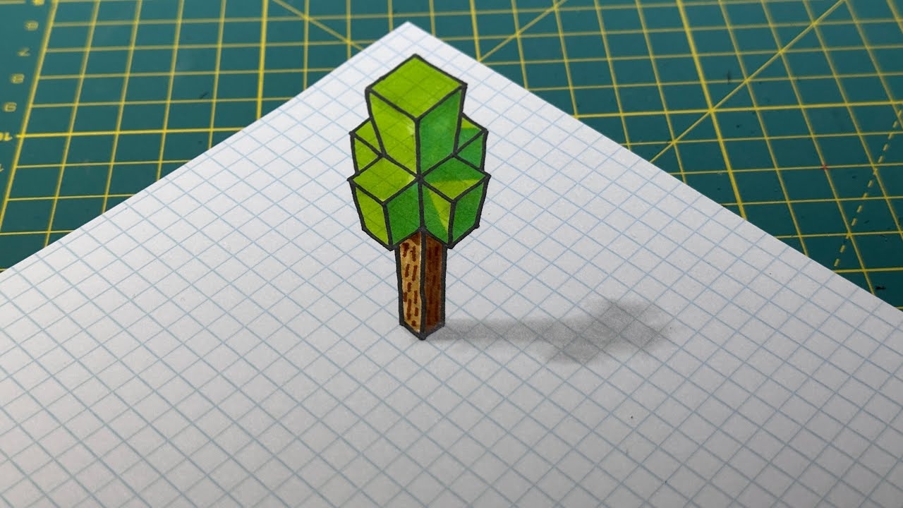 How To Draw A Minecraft Tree Easy Trick Art On Graph Paper