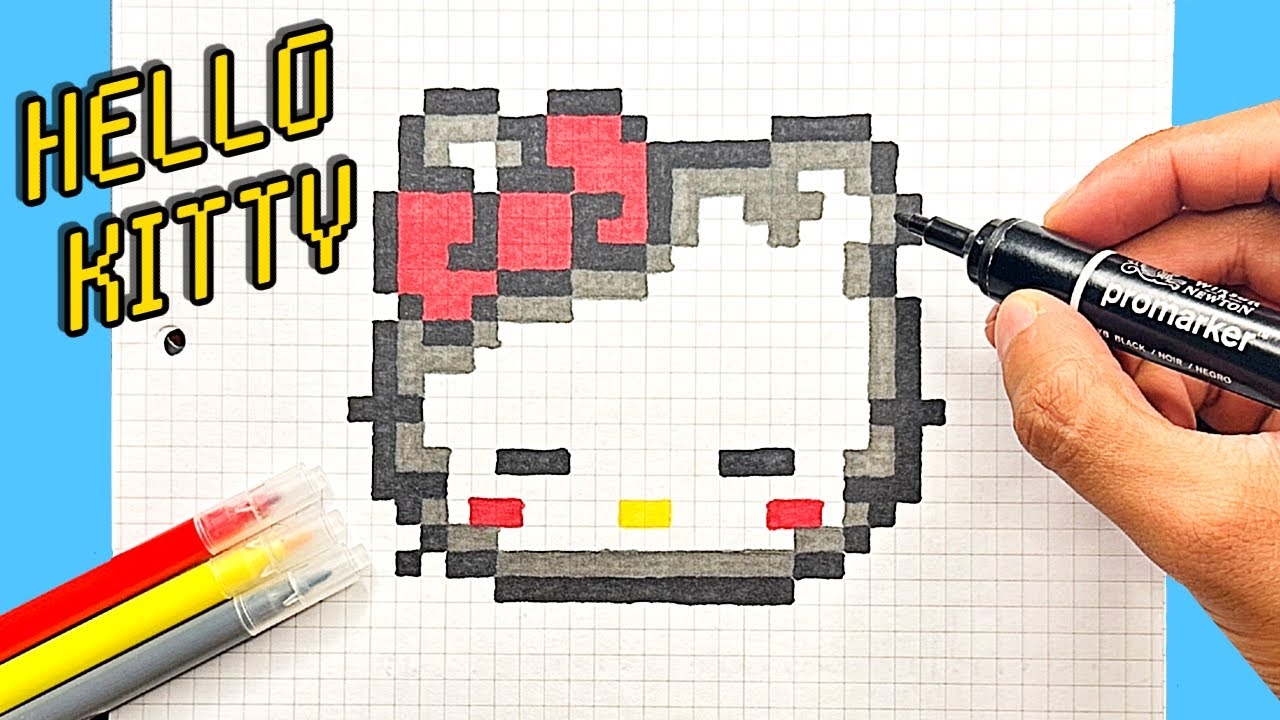 How To Draw HELLO KITTY PIXEL ART Tutorial