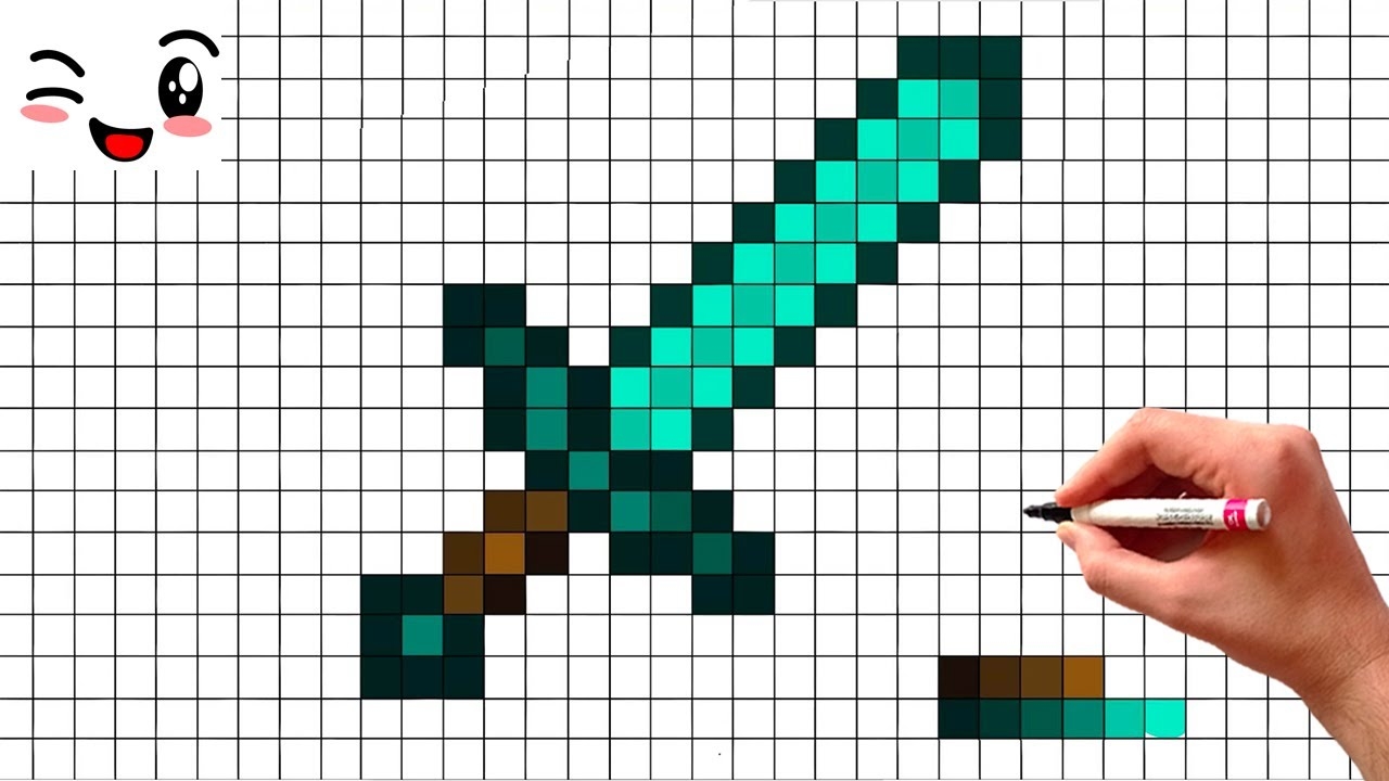How To Draw MINECRAFT Diamond Sword Step By Step Drawing Pixel Art