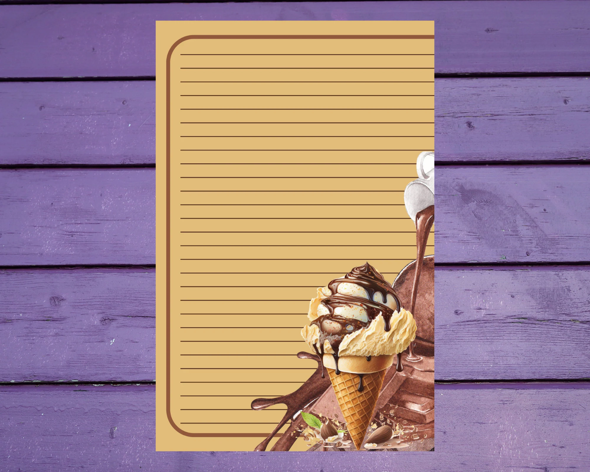 Ice Cream Letter Writing Paper A5 Stationery Lined unlined Penpal 