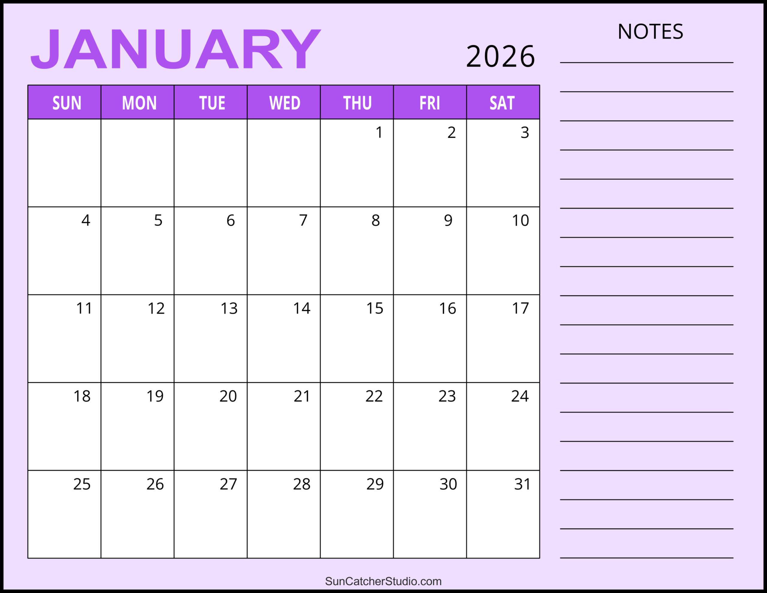 Printable Calendar January 2026 Pdf Word