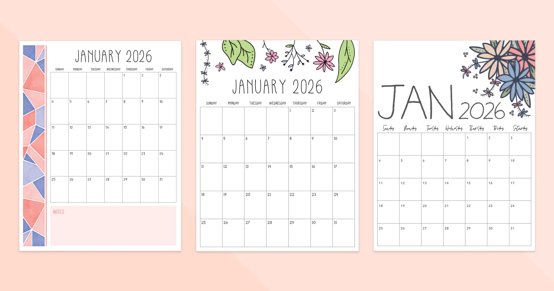 Blank Calendar 2026 January Printable