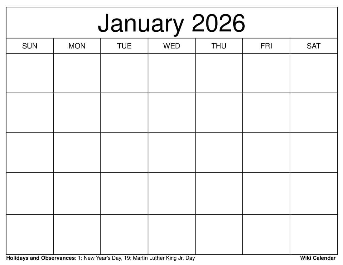 Printable 2026 Monthly Calendar With Holidays