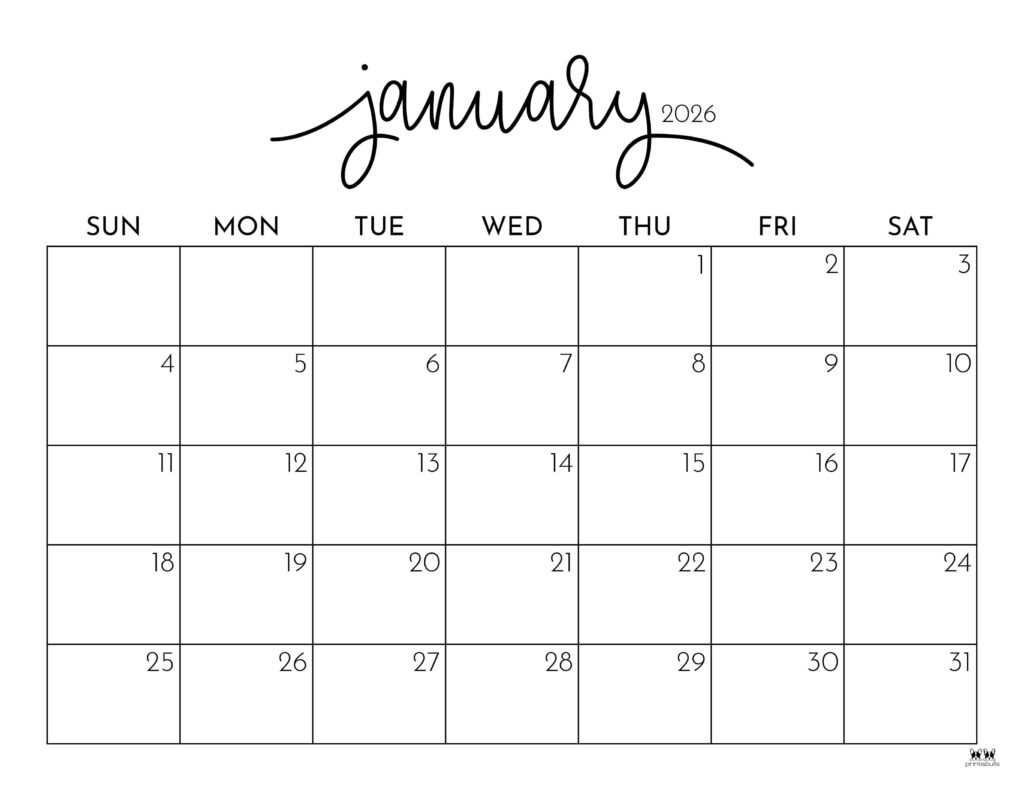 January 2026 Calendars 150 FREE Printables Printabulls