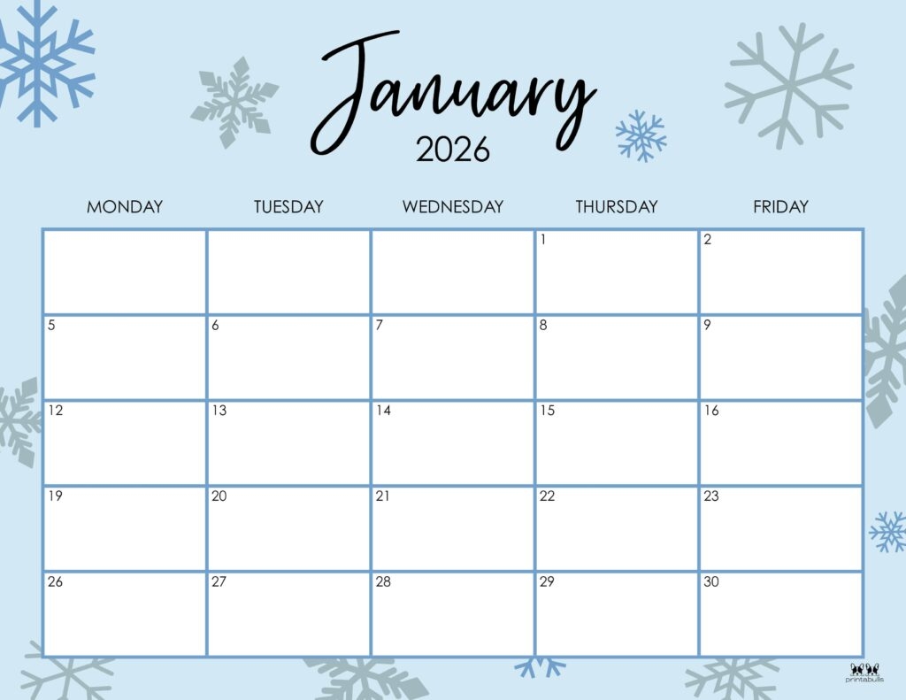Blank January Calendar 2026 Printable