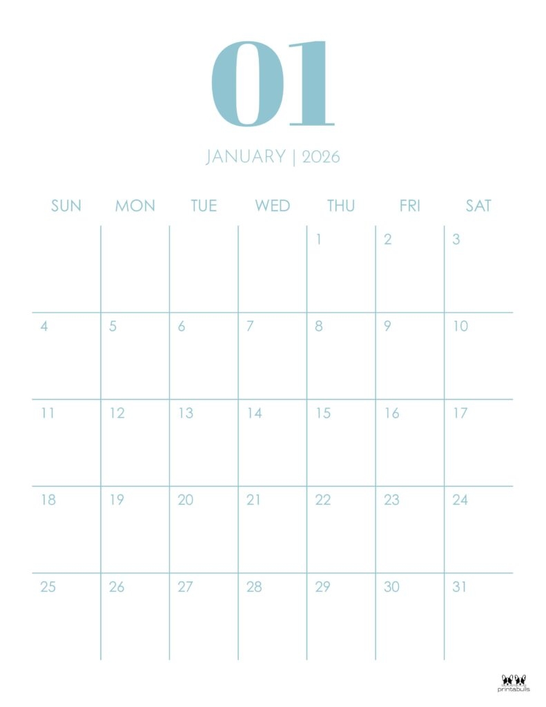 January 2026 Calendars 150 FREE Printables Printabulls