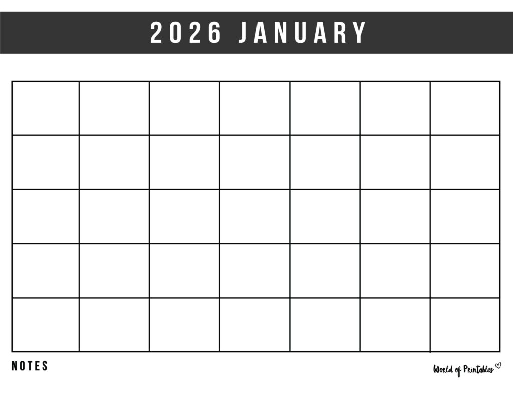 Printable Blank Calendar Jan 2026
