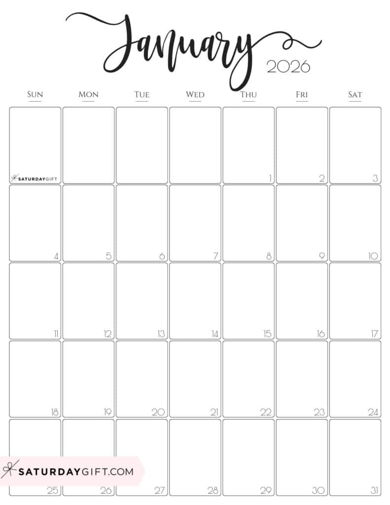 January Calendar 2026 Printable Free