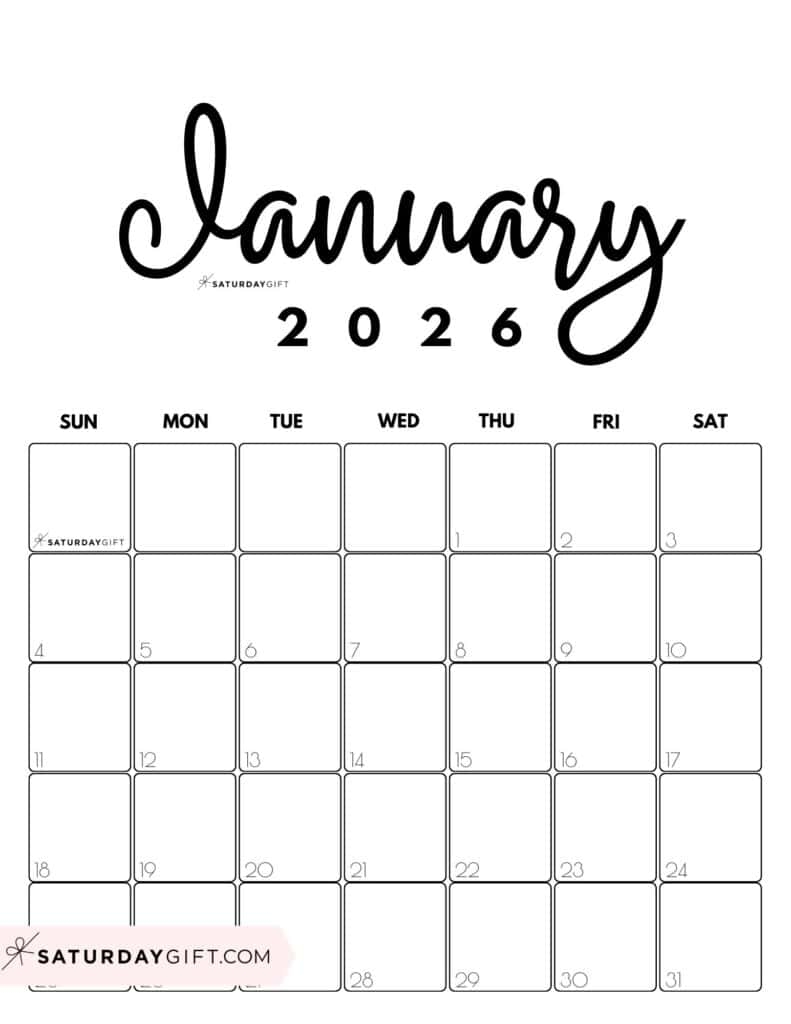 January 2026 Calendars 23 Cute Free Printable PDFs By SaturdayGift