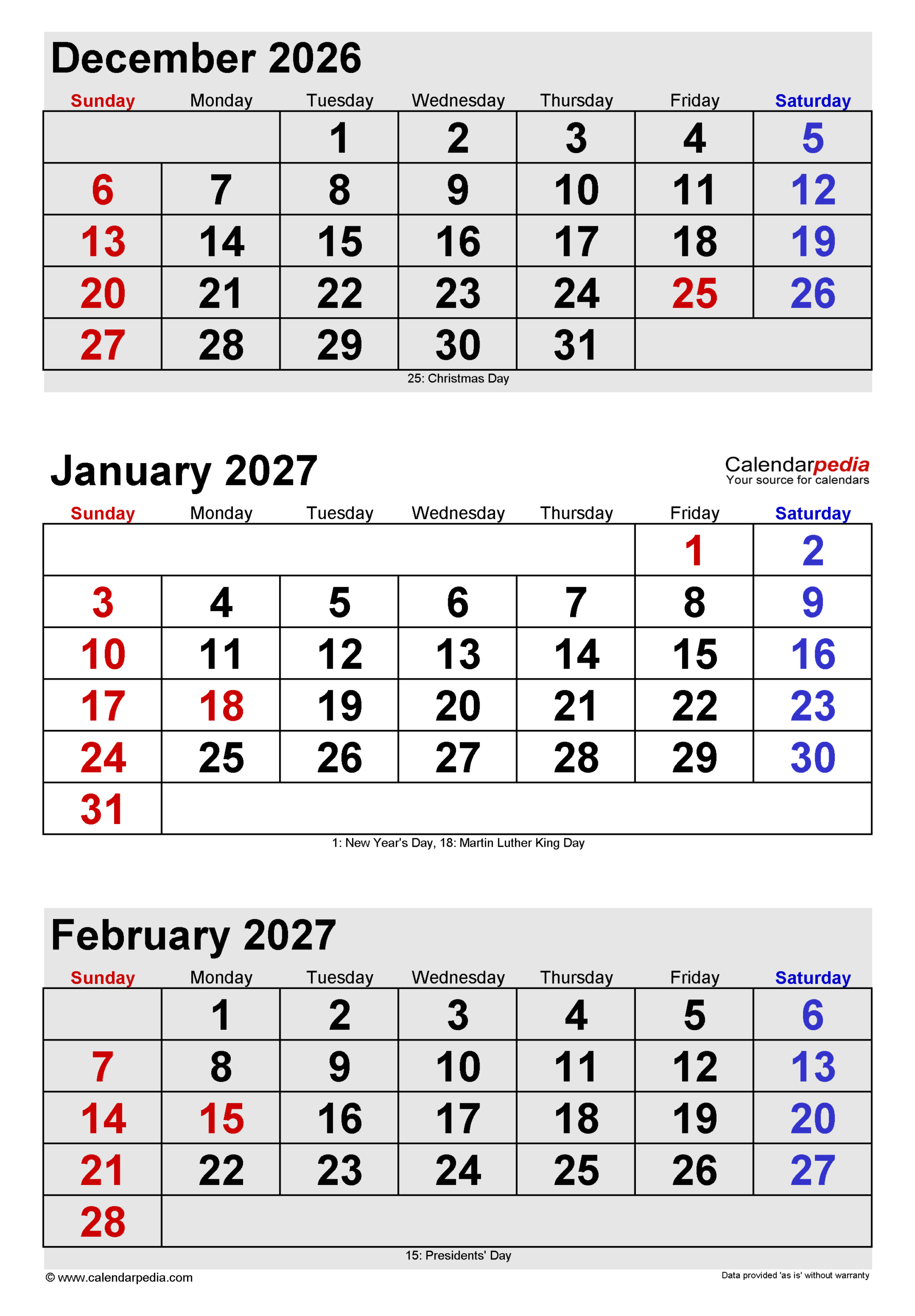 January 2027 Calendar Templates For PDF Excel And Word