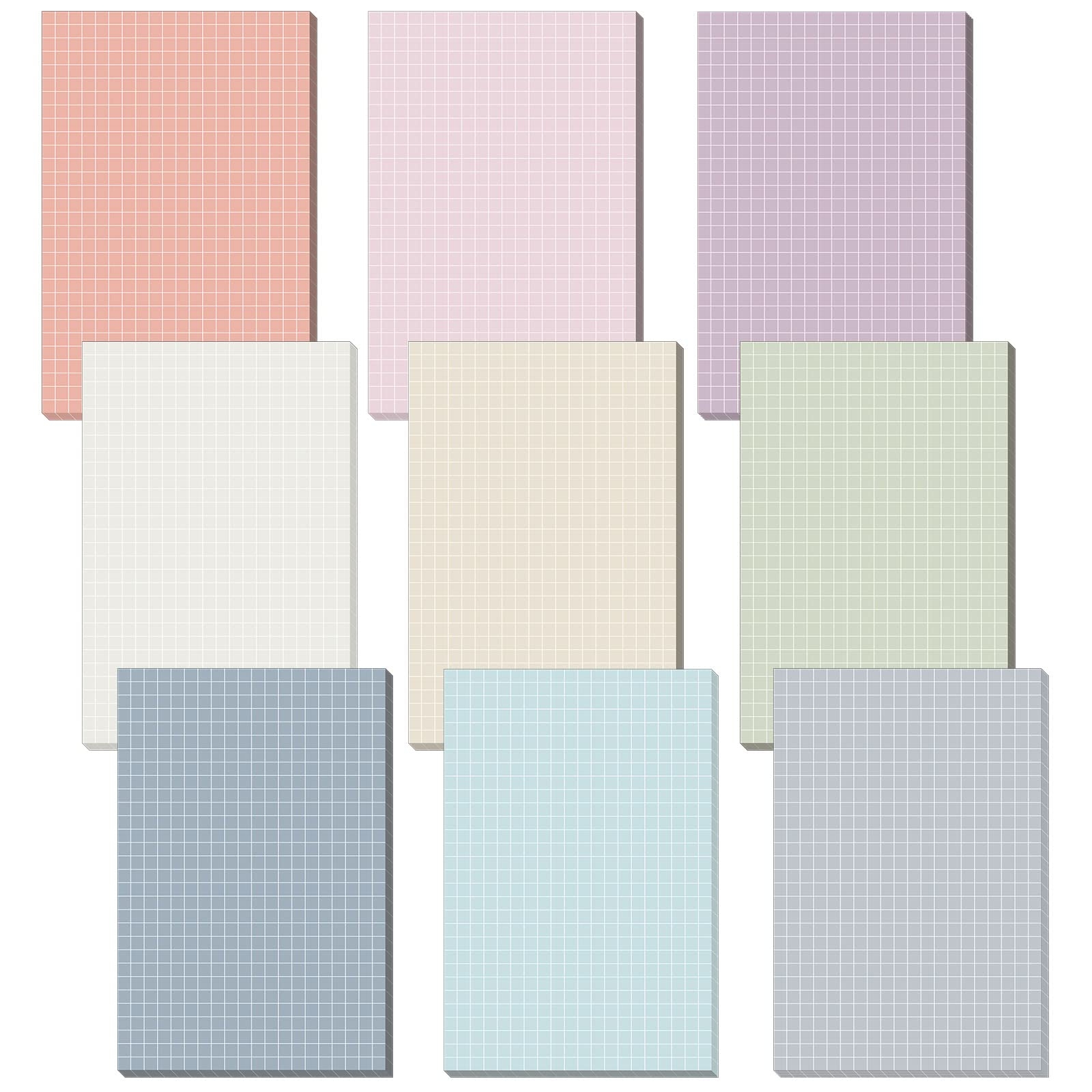 Jecery 9 Pcs Color Grid Sticky Notes Self Adhesive Memo Pad Cute Graph Paper Self Stick Note Pads With Grid Lines For Gifts Office Supplies 270 