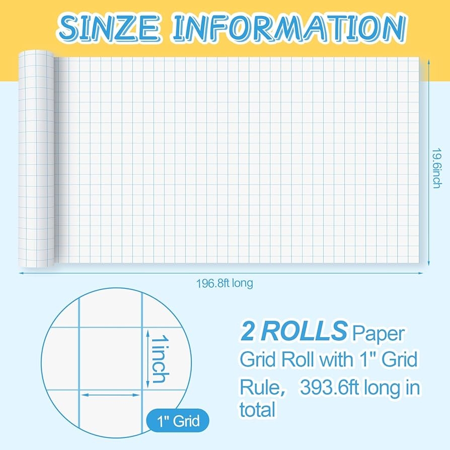 Jetec 2 Roll 1 Large Grid Graph Paper Roll 19 7 Inch X 197ft Drafting Pattern Paper For Back To School Classroom Teaching Sewing Supplies Kids 