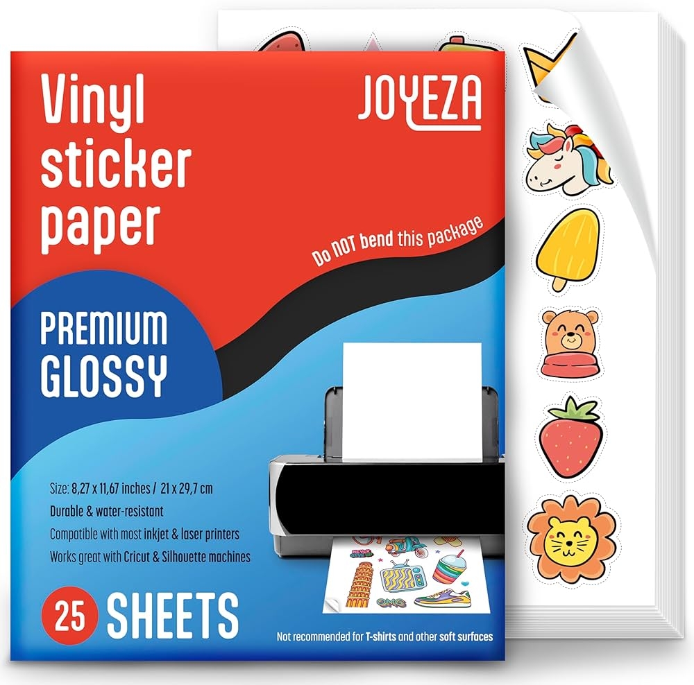 Joyeza Printable Glossy Vinyl Sticker Paper For Inkjet Printers 