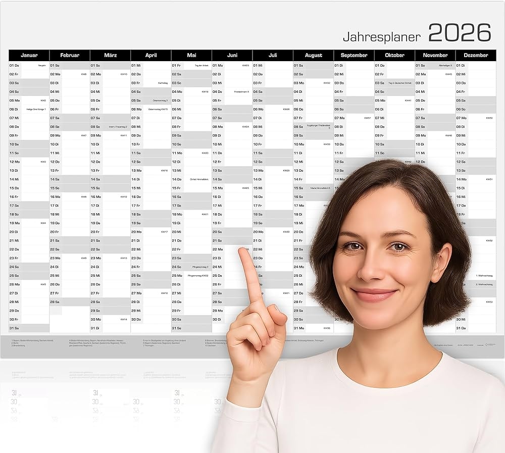 JP25M2 Year Planner 2025 DIN A1 XXL Large Format Poster Size Wall Calendar With KW Weeks Overview German Holidays 12 Months Calendar For Office 
