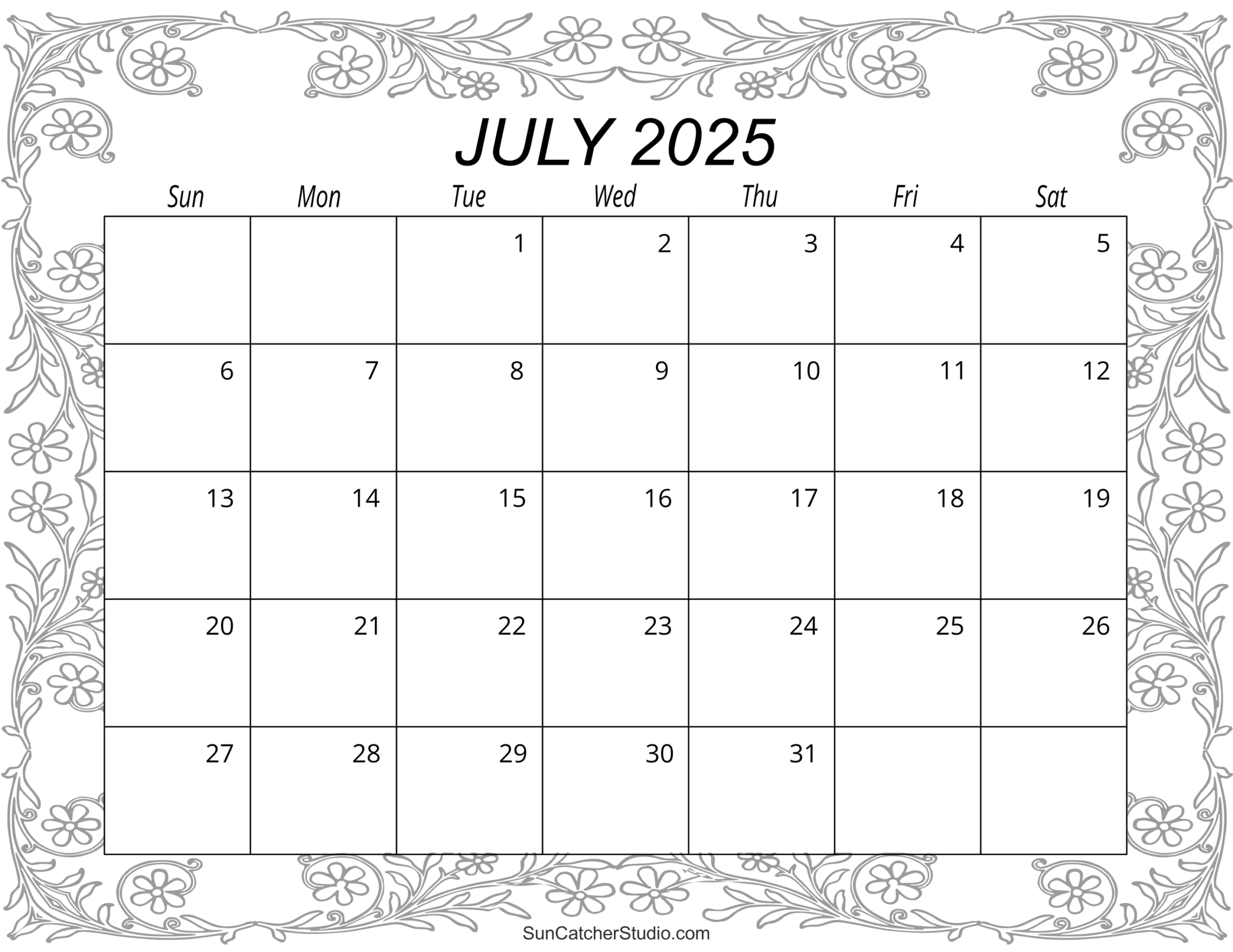Printable July Blank Calendar