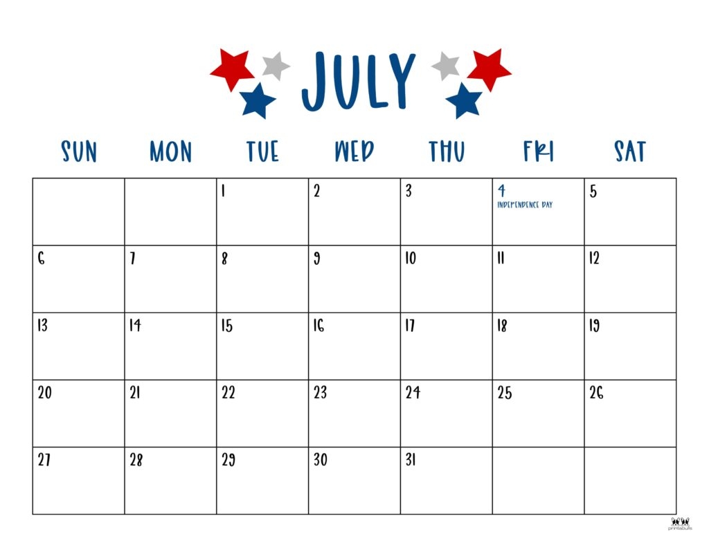 July 2025 Calendars 107 FREE Printables Printabulls