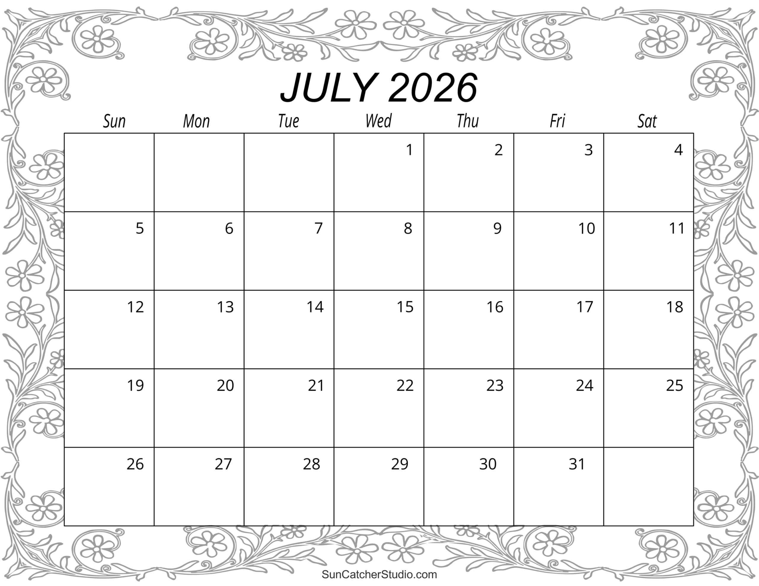 July 2026 Calendar Free Printable Free Printables Lettering 