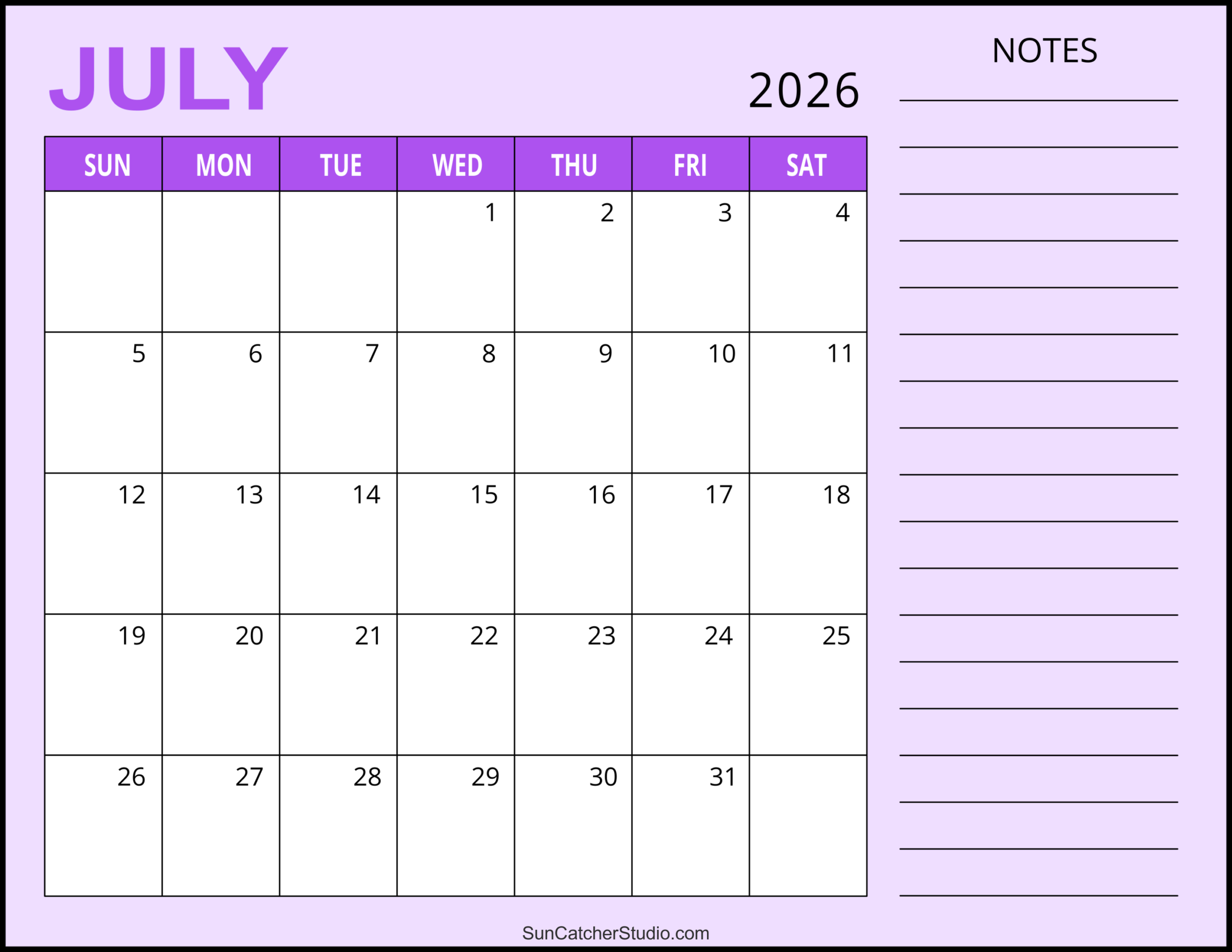 July 2026 Calendar Free Printable Free Printables Lettering 
