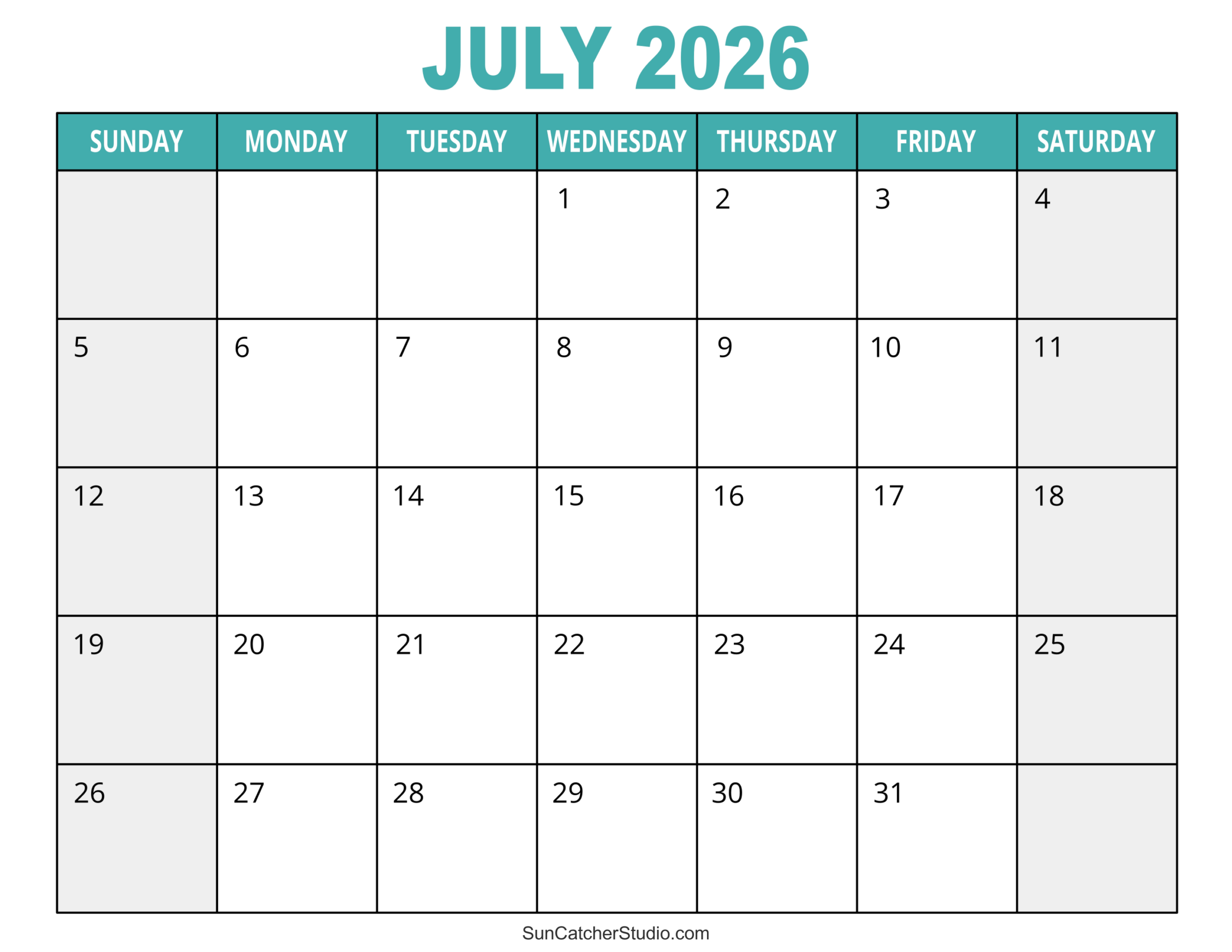 July 2026 Calendar Free Printable Free Printables Lettering 