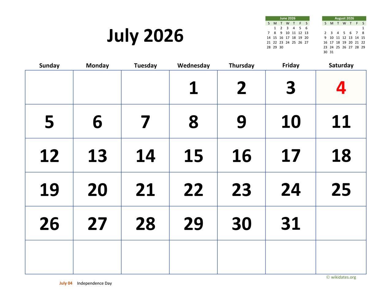 July Calendar For 2026