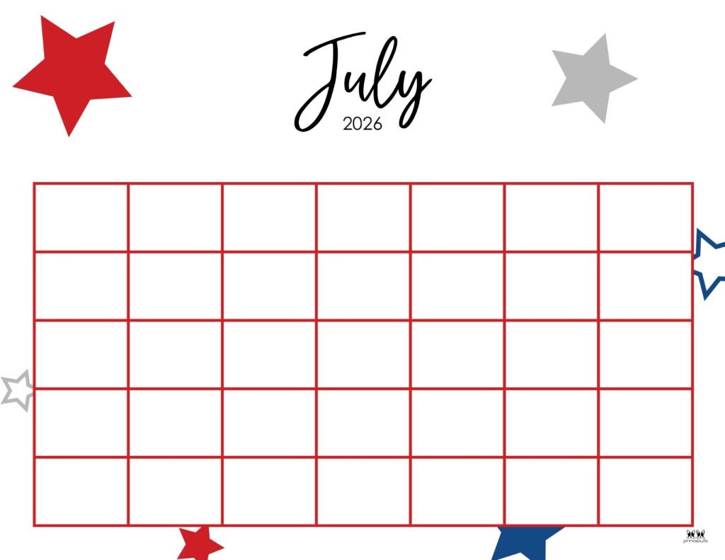 Blank July 2026 Calendar Printable Pdf