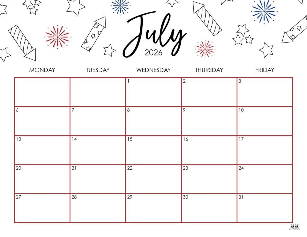 July 2026 Calendars 150 FREE Printables Printabulls