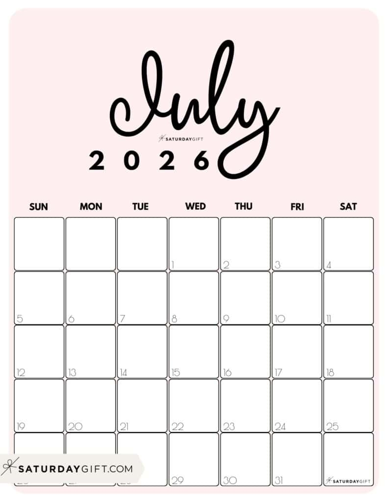 Blank Printable Calendarvertical July 2026