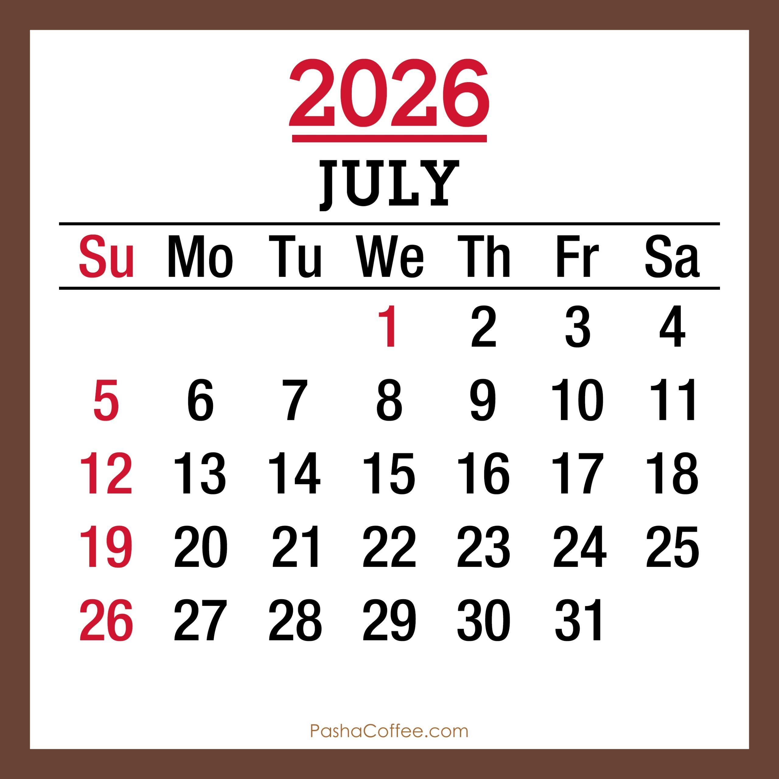 July 2026 Monthly Calendar With Canada Holidays Printable Free 