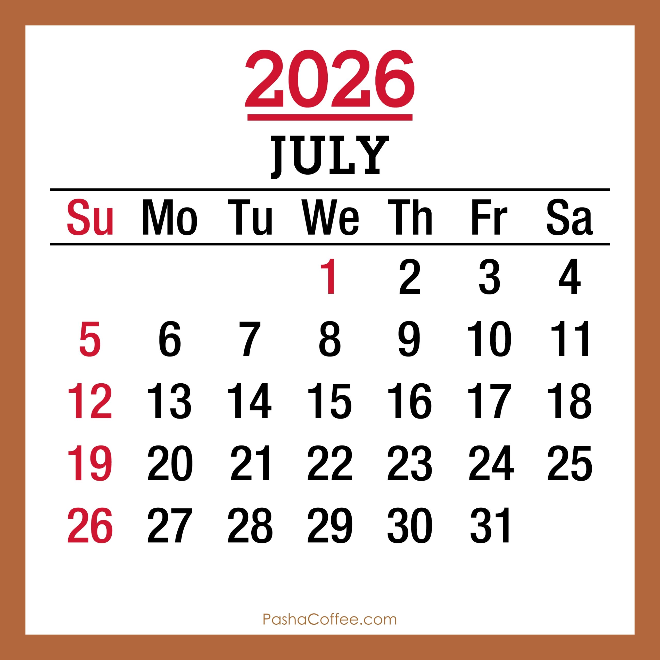 July 2026 Monthly Calendar With Canada Holidays Printable Free 