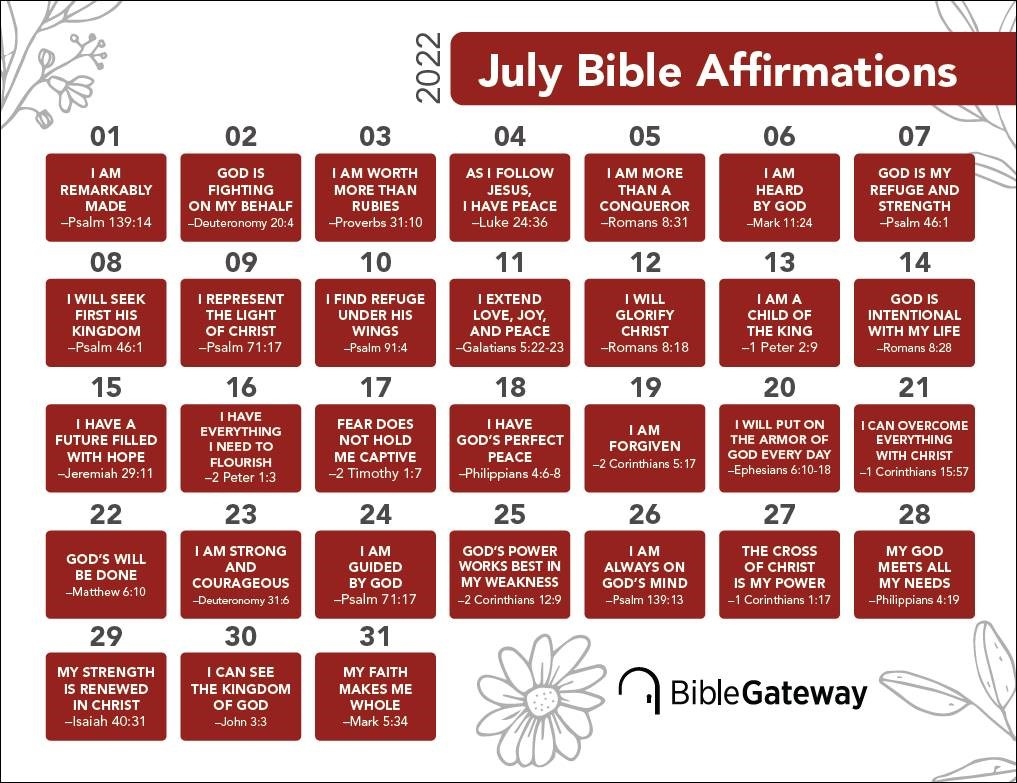 July Is Bible Affirmations Month On Bible Gateway Download This 