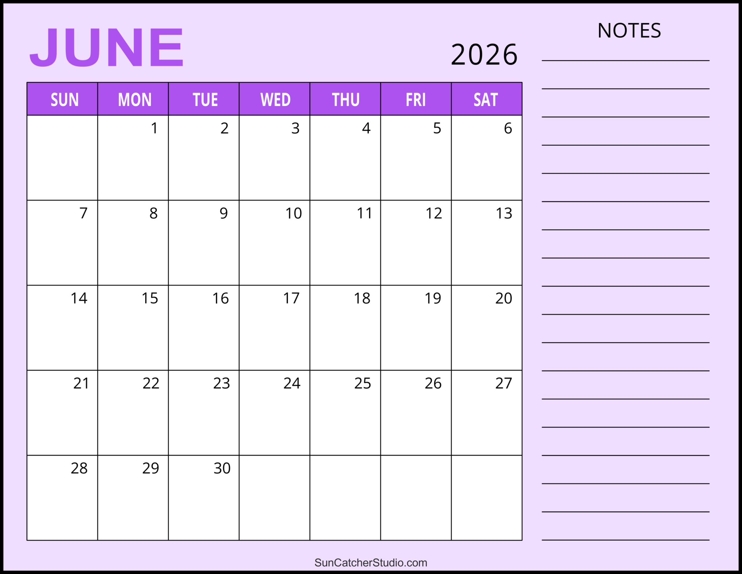 June 2026 Blank Calendar Template