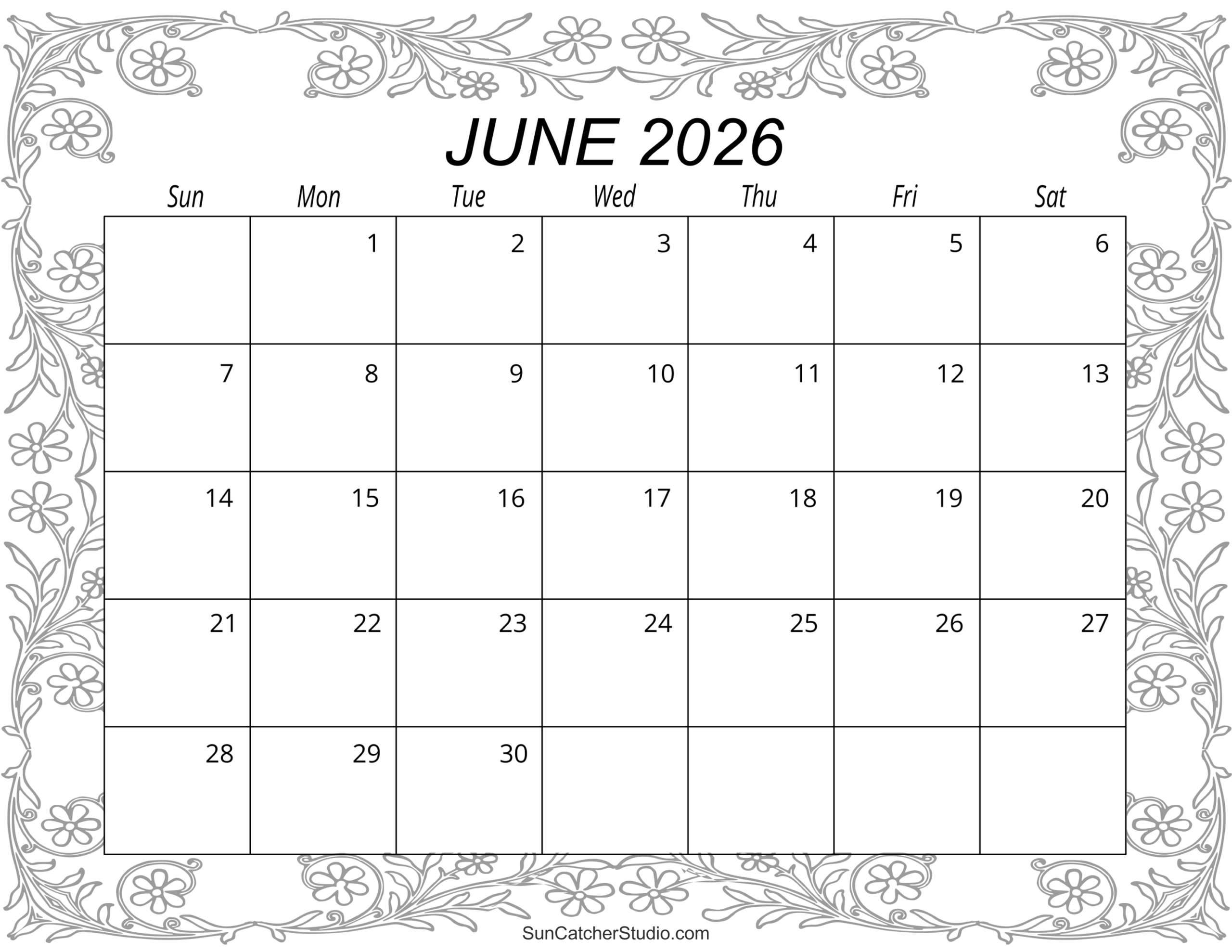 June 2026 Calendar Free Printable Free Printables Lettering 
