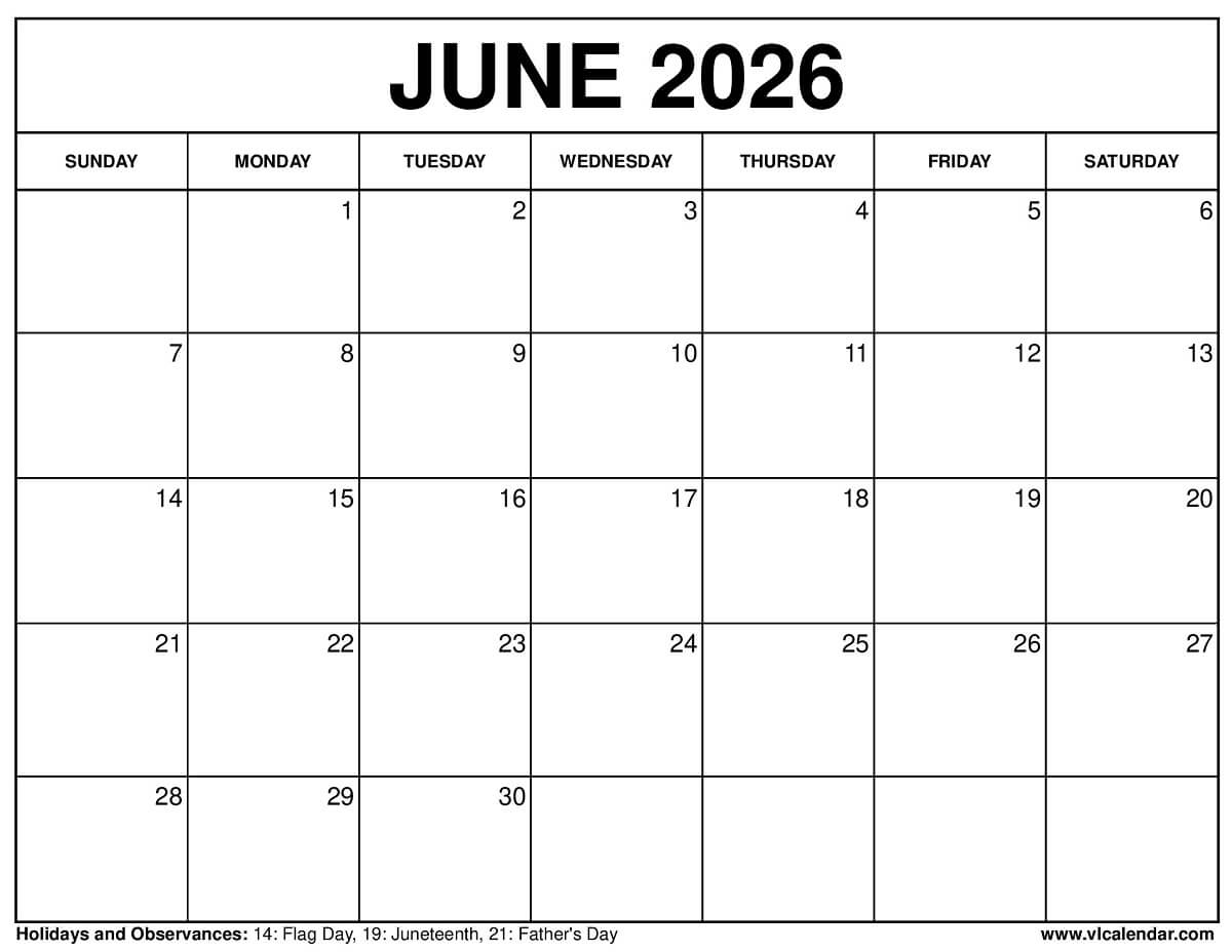 Free Printable Calendar Summer 2026