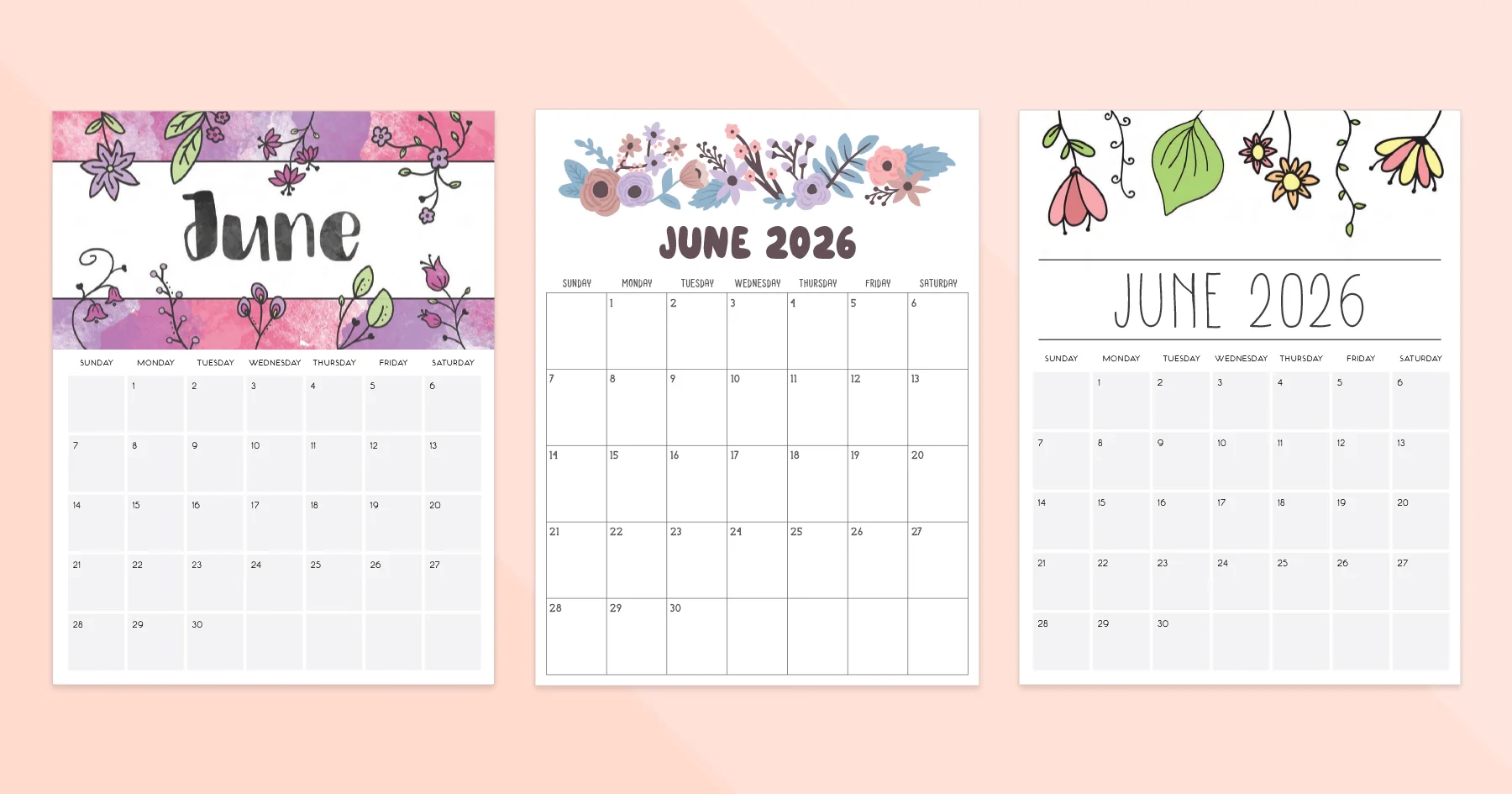 June 2026 Calendar Page Printable
