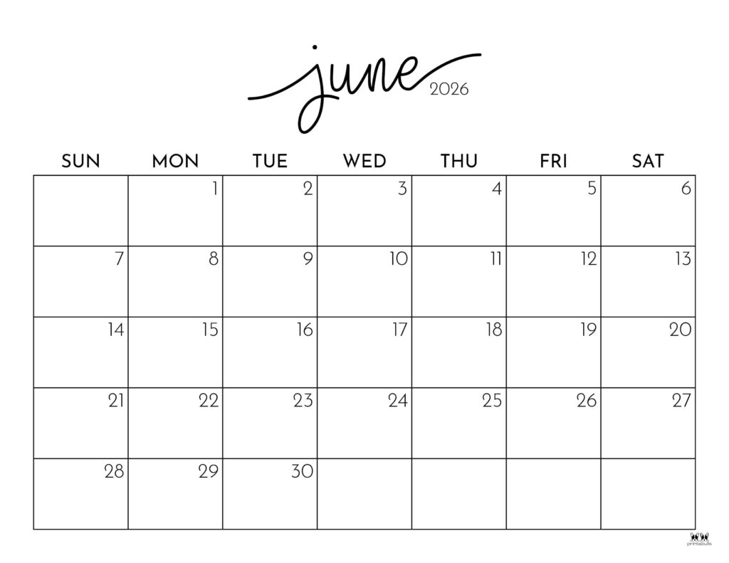 June 2026 Calendars 150 FREE Printables Printabulls