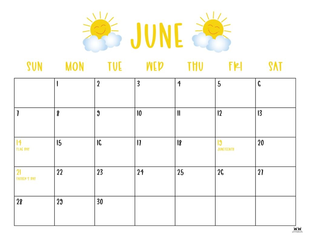June 2026 Calendars 150 FREE Printables Printabulls