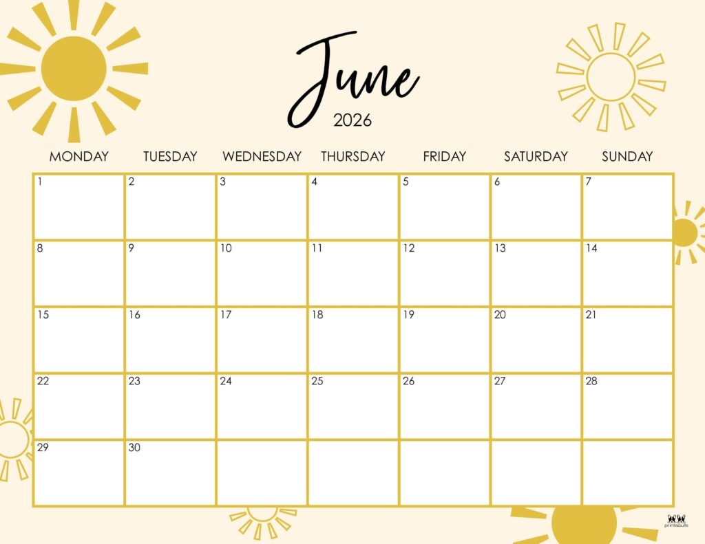 June 2026 Calendars 150 FREE Printables Printabulls