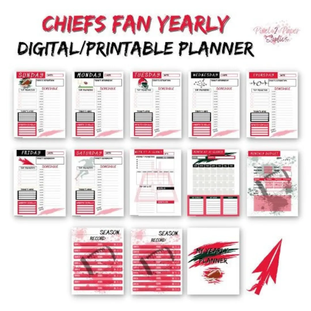 KC Chiefs Fan Digital Yearly Planner PRINTABLE Etsy