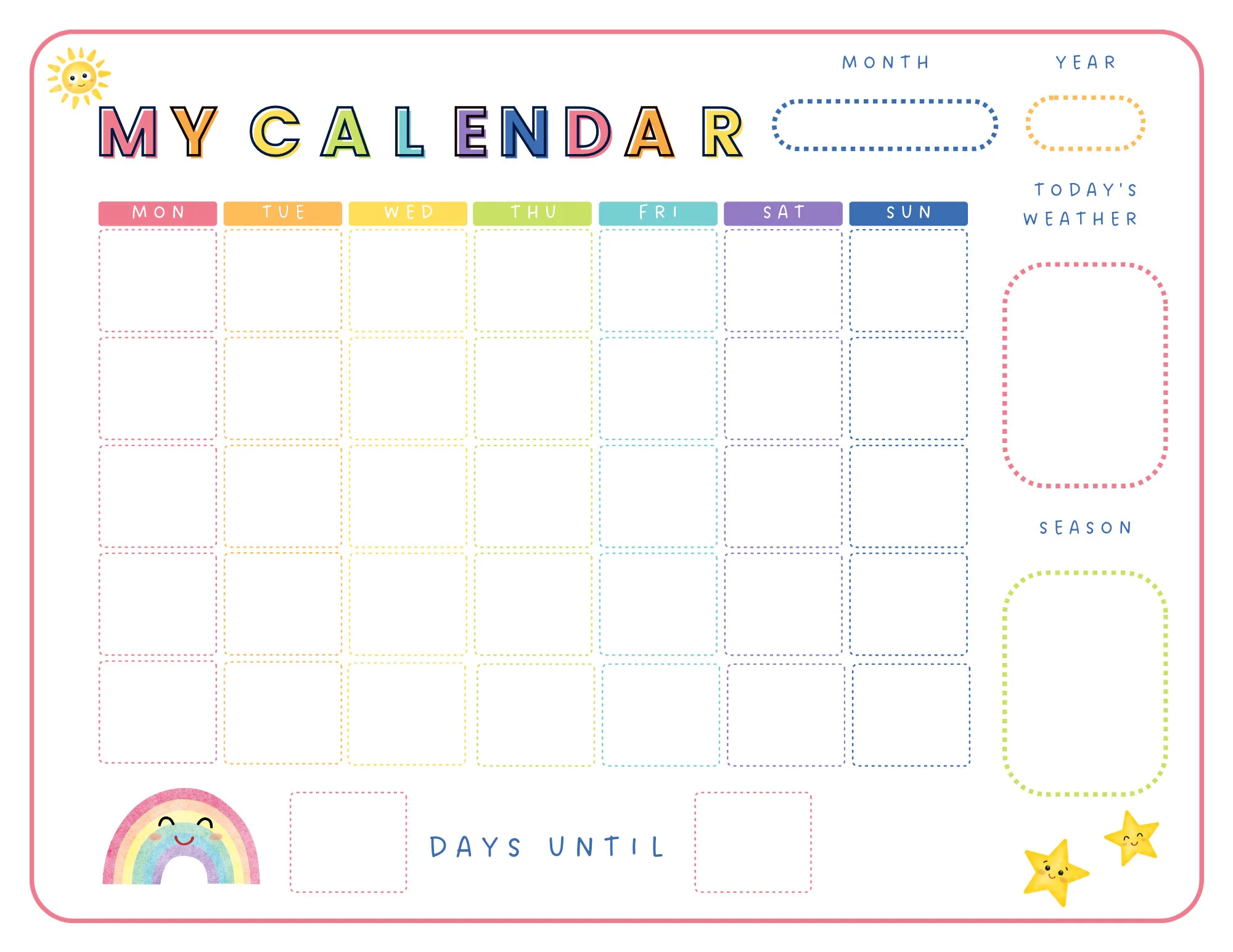 Kids Daily Calendar Perpetual Kids Calendar Child Calendar 