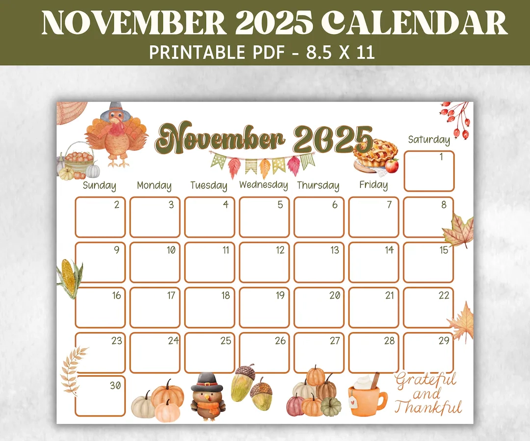Free Printable November Calendar For Kids