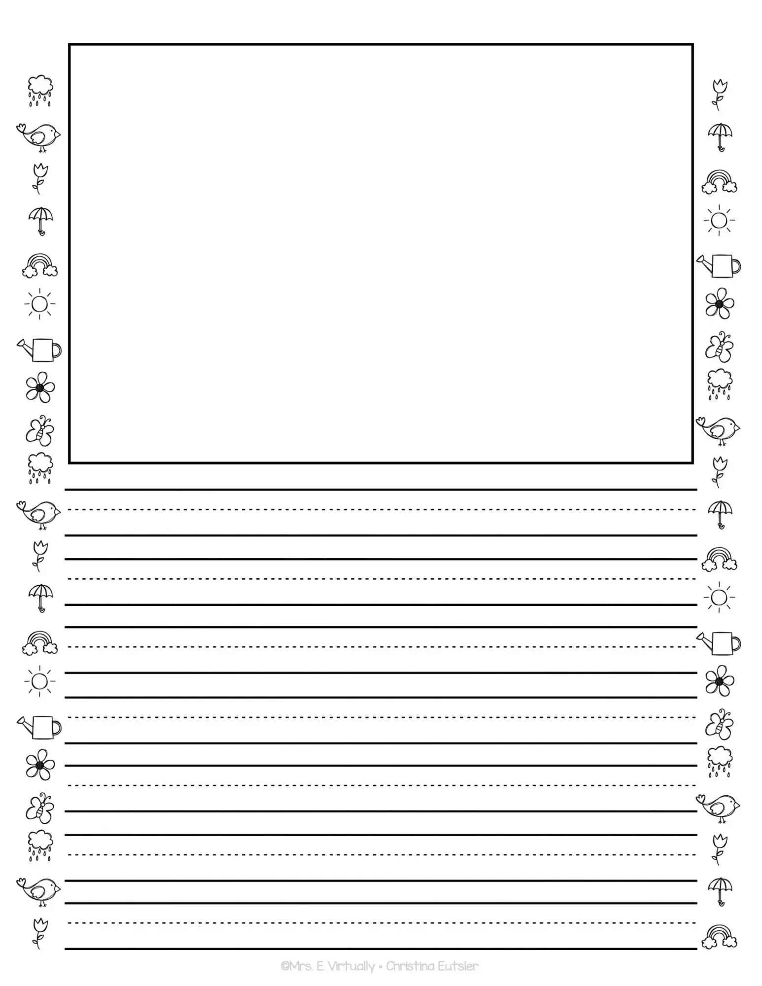 Kindergarten Writing Paper With Picture Box Mrs E Virtually